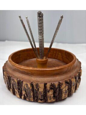 Live Edge Nut Bowl with Cracker 4 Picks 8" Unique Table Decor Vintage